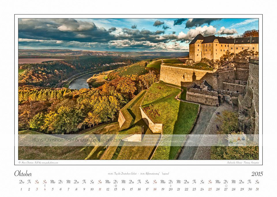 Kalender Sächsische Schweiz "Traumlandschaft Elbsandsteingebirge 2015" Oktober
