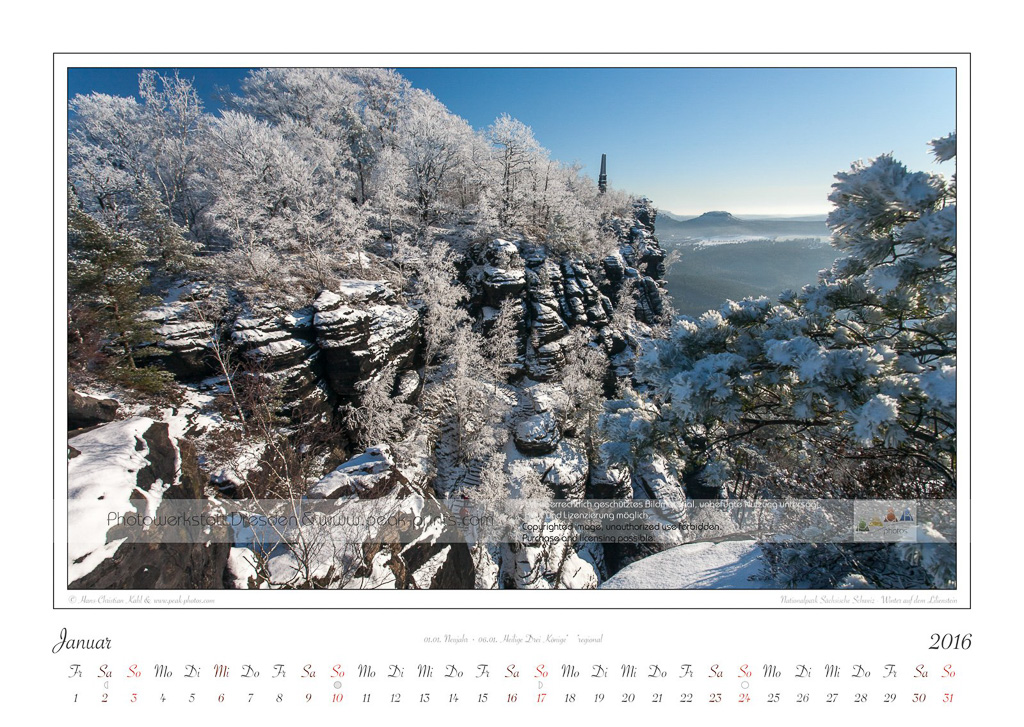 Kalender Traumlandschaft Elbsandstein Saechsische Schweiz 2016 Winter auf dem Lilienstein, Januar