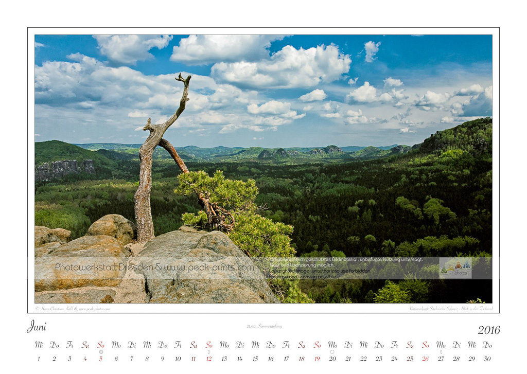 Kalender Traumlandschaft Elbsandsteingebirge 2016, Saechsische Schweiz, Blick in den Zschand, Juni