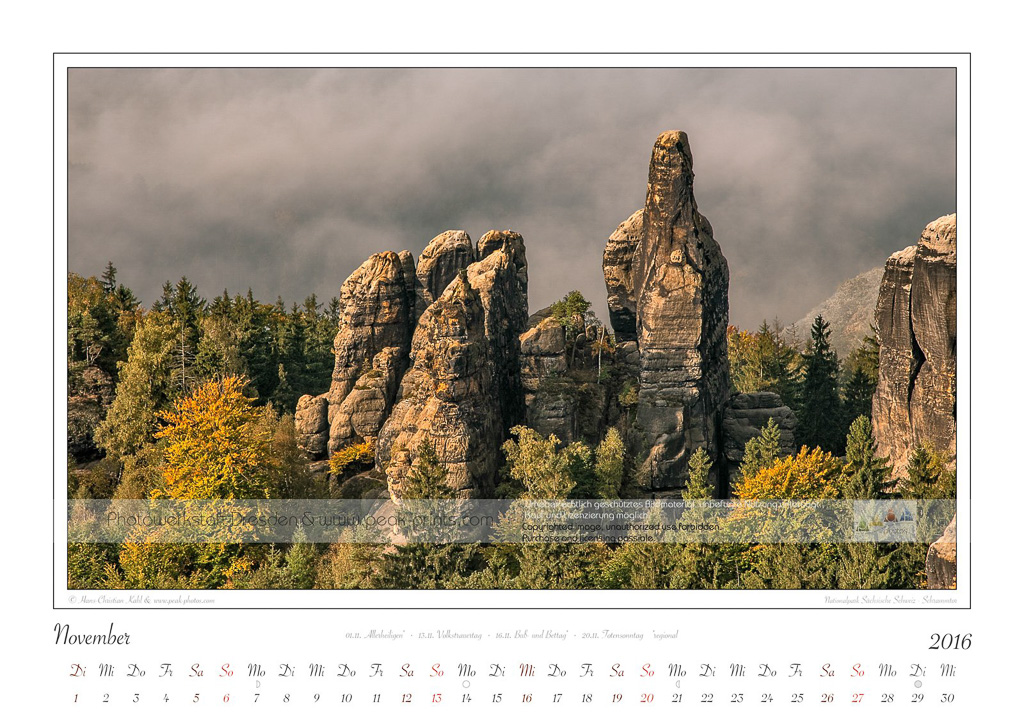 Kalender Traumlandschaft Elbsandsteingebirge 2016, Saechsische Schweiz, Am Schrammtor, November