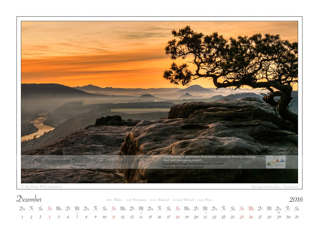 Kalender Traumlandschaft Elbsandsteingebirge 2016, Saechsische Schweiz, Traumlandschaft, Dezember
