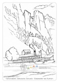 Die Postkarte zum Ausmalen; Postkarte Elbdampfer. Ein Schaufelraddampfer
vor der berühmten Bastei –
das Motiv für alle, die sich
sowohl für die Landschaft
als auch für Technik begeistern.
Die vielen Details
fordern schon größere
Aufmerksamkeit und
Geschick – egal, ob der
Dampfer nach dem Vorbild
auf der Elbe oder frei nach
Phantasie gestaltet wird.
Und gibt es nicht auch
Enten auf der Elbe?