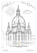 Die Postkarte zum Ausmalen; Postkarte Dresden Frauenkirche. Die neuerbaute Frauenkirche
ist als Symbol
für Frieden und Versöhnung
in der ganzen
Welt bekannt. Sie ist
einer der größten Kuppelbauten
nördlich der
Alpen.
Der helle Ton des
Sandsteins und ein
blauer Himmel wirken
sehr harmonisch. Es
können eigene Ideen
eingefügt werden.
Damit bietet die
Zeichnung Freiraum für
kreatives Gestalten.
