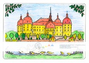 Die Postkarte zum Ausmalen; Postkarte Barockschloss Moritzburg; Jagdschloss und Lustschloss. Das Barockschloss von Moritzburg liegt
mitten in der herrlichen Teich- und Waldlandschaft
des Friedewaldes in der Nähe
von Dresden.
Die Kuppeln der vier mächtigen
Rundtürme, sowie das Dach leuchten in
warmem Rot. Das Schloss ist in den
Farben des sächsischen Barock, Ocker
und Weiss gehalten. Zwei Schwäne mit
ihren Jungen begegnen sich am Ufer. Das Schloss war Filmkulisse für den Märchenfilm 3 Haselnüsse für Aschenbrödel.